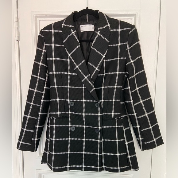 ASOS Black & White Checkered Double Breasted Classic Blazer w/ 2 Pockets Size 4 - Picture 1 of 13